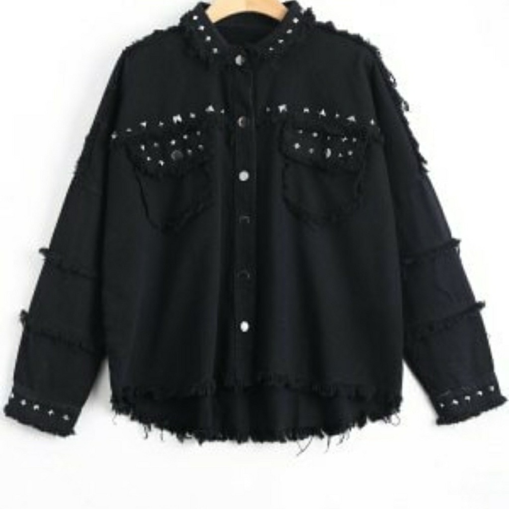Studded oversize denim shirt